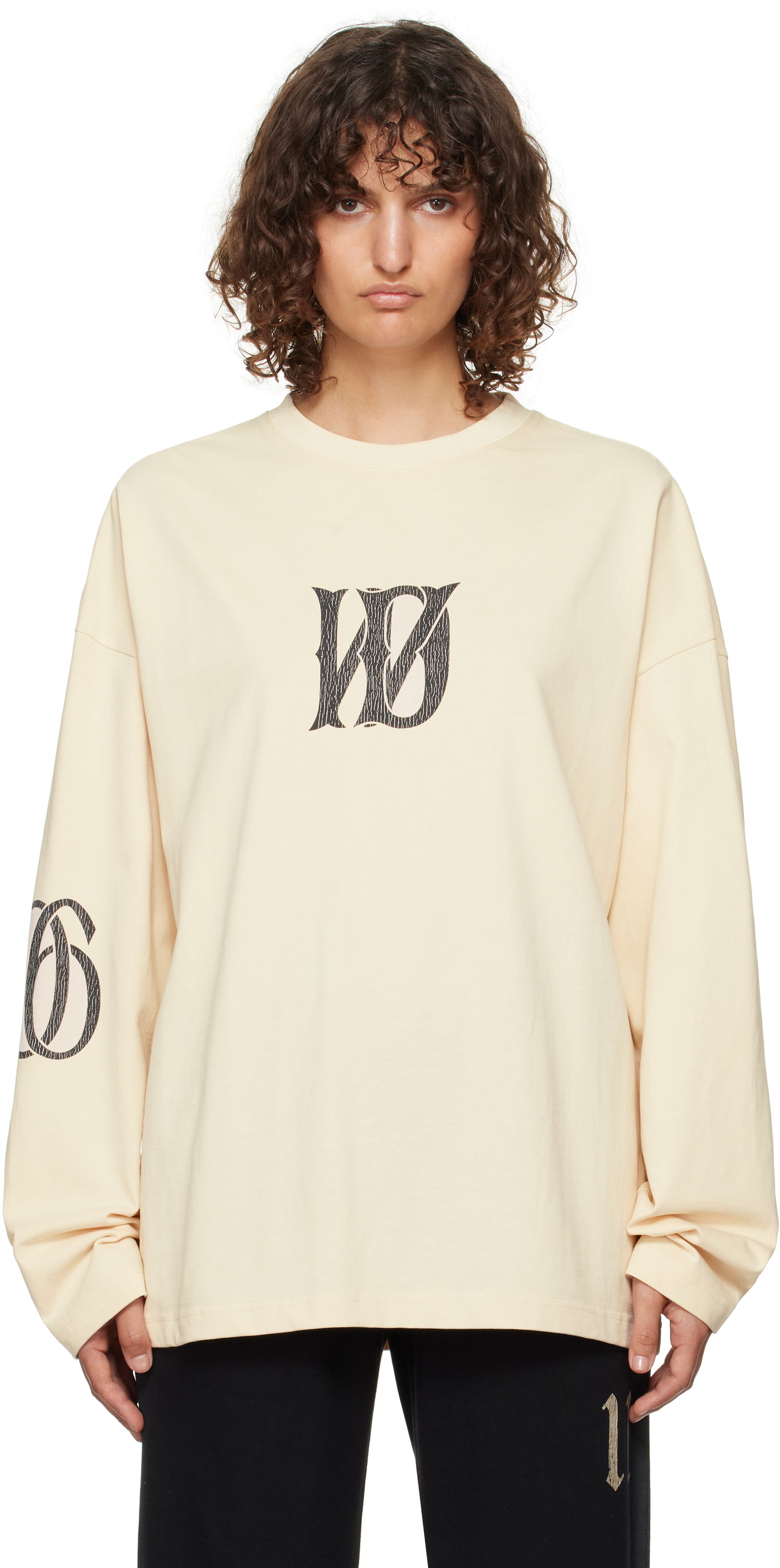Tričko We11done Letter Logo Print Long-Sleeved T-Shirt Béžová | WD-TT3-24-746-U-BG, 0