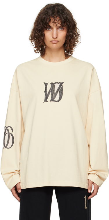 Tričko We11done Letter Logo Print Long-Sleeved T-Shirt Béžová | WD-TT3-24-746-U-BG, 0