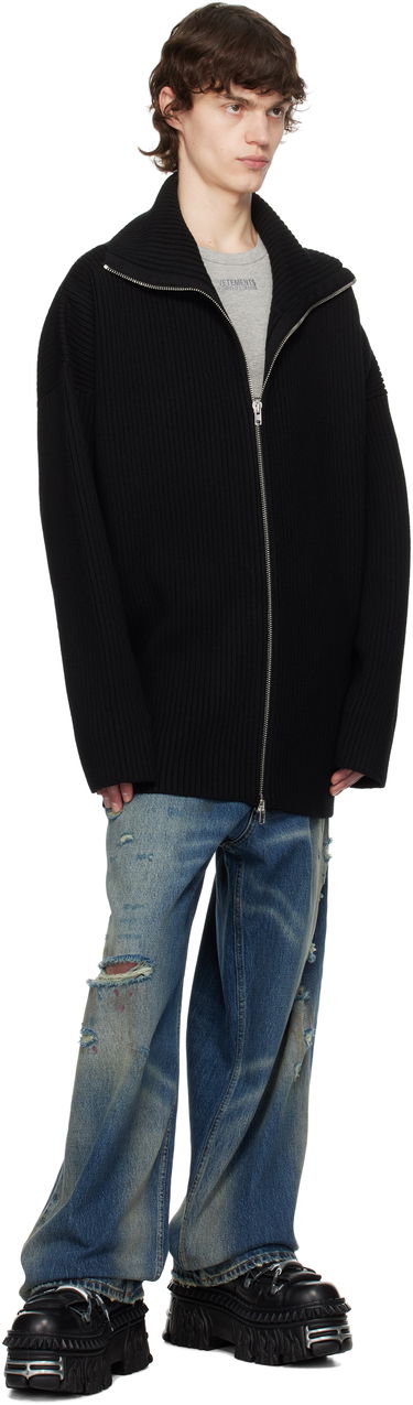 Sveter VETEMENTS VETEMENTS Zip-Up Ribbed Knit Sweater Čierna | UA66KN170B, 3