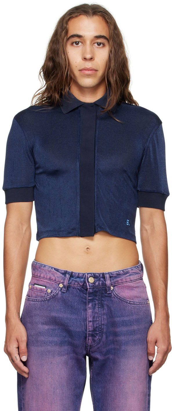 Polo tričko Eytys Cropped Button-Up Polo Shirt Modrá | A055002, 0