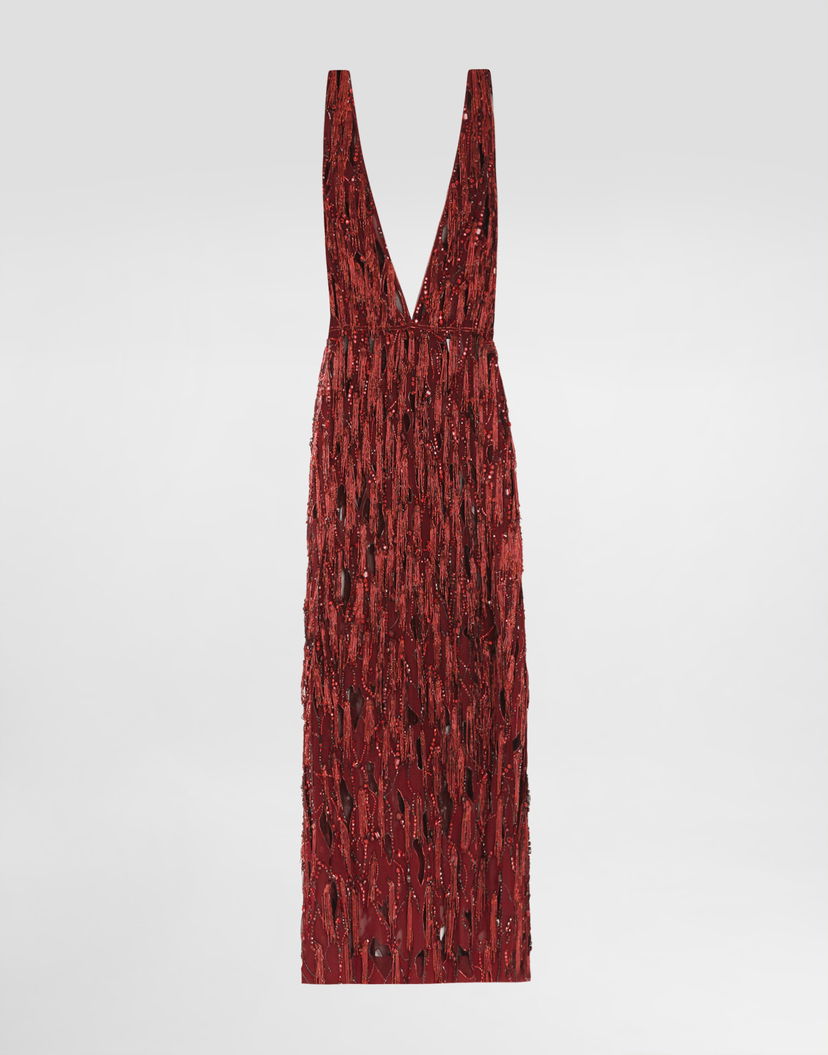 Šaty Dolce & Gabbana Dolce & Gabbana Embroidered Fringe Dress Červená | F60EGZGDDG1S8400