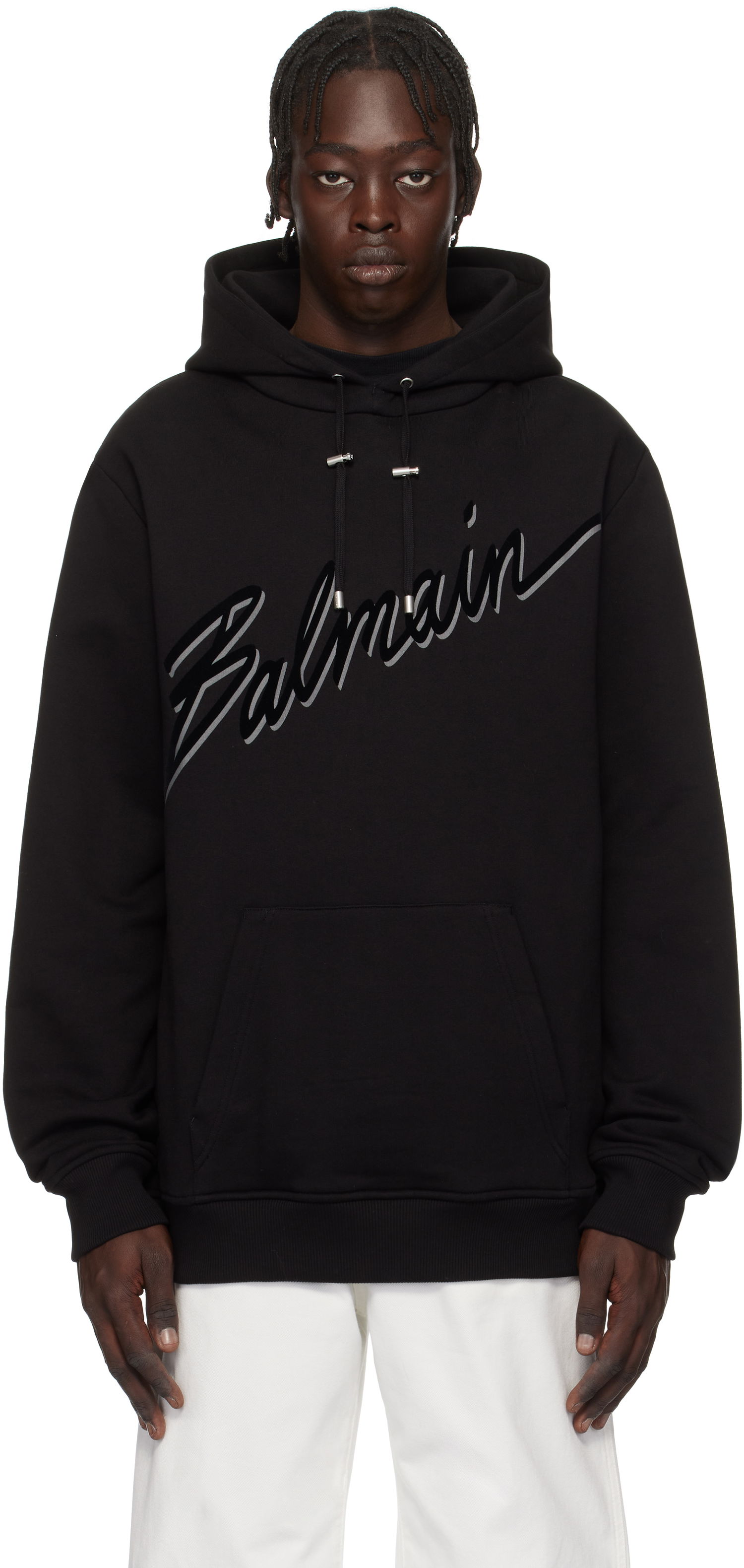Mikina Balmain Balmain Flocked Letter Hoodie Čierna | EH1JT047BC86, 0
