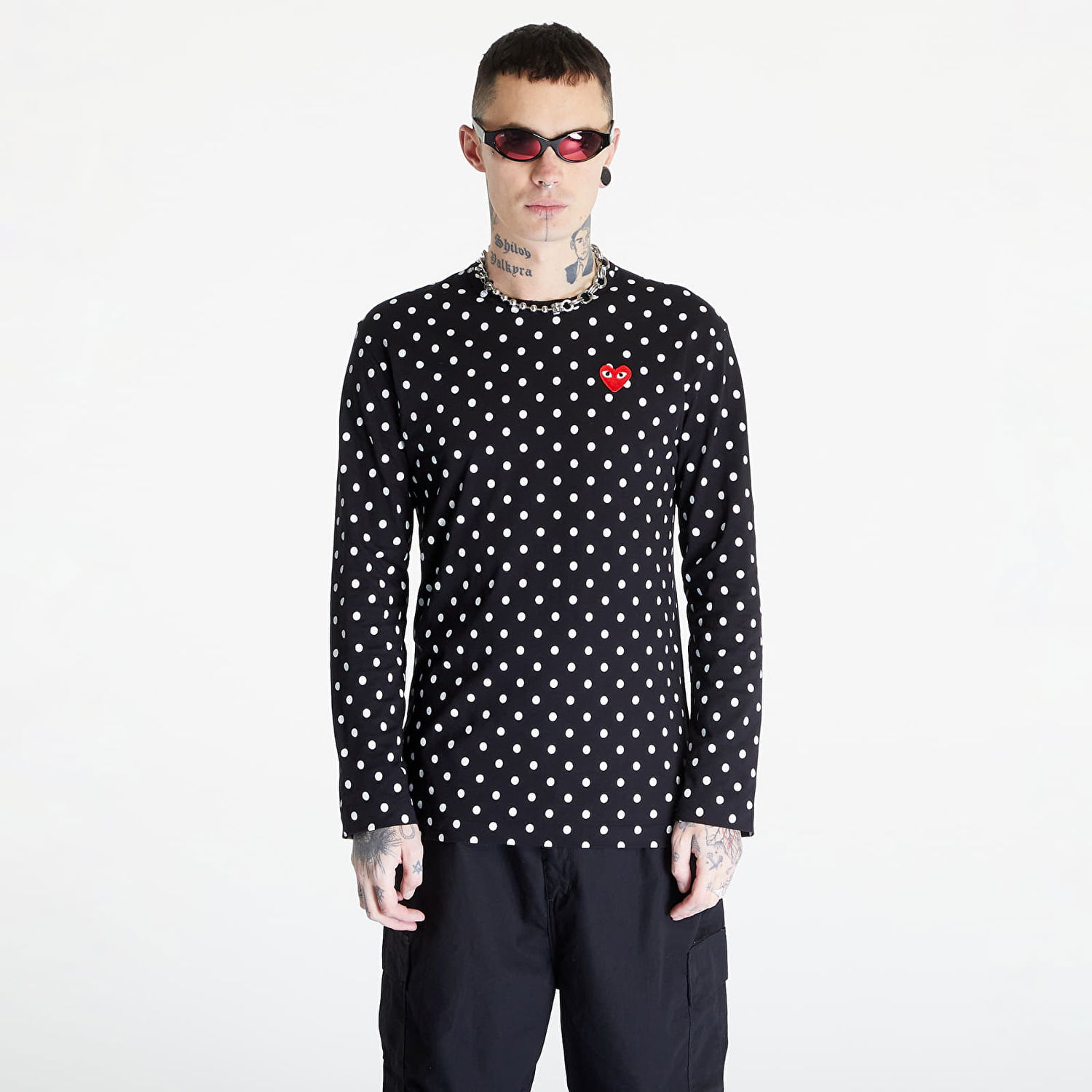 Tričko Comme des Garçons PLAY Heart Logo Long Sleeve Tee UNISEX Čierna | AZT166 black, 0