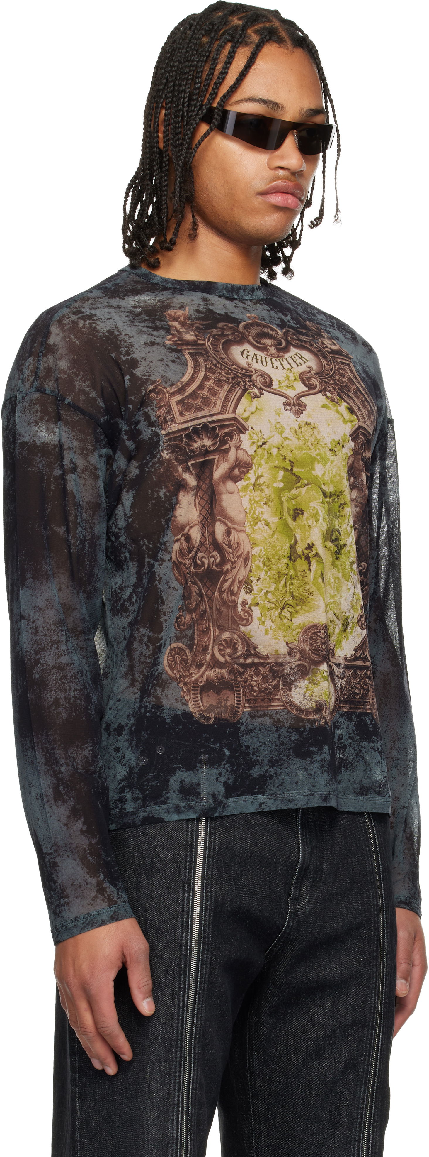Tričko Jean Paul Gaultier The Oversized Médaillon Printed Mesh Long Sleeve Top Rôznofarebný | 25/04-W-TO340-M006P-005740, 1