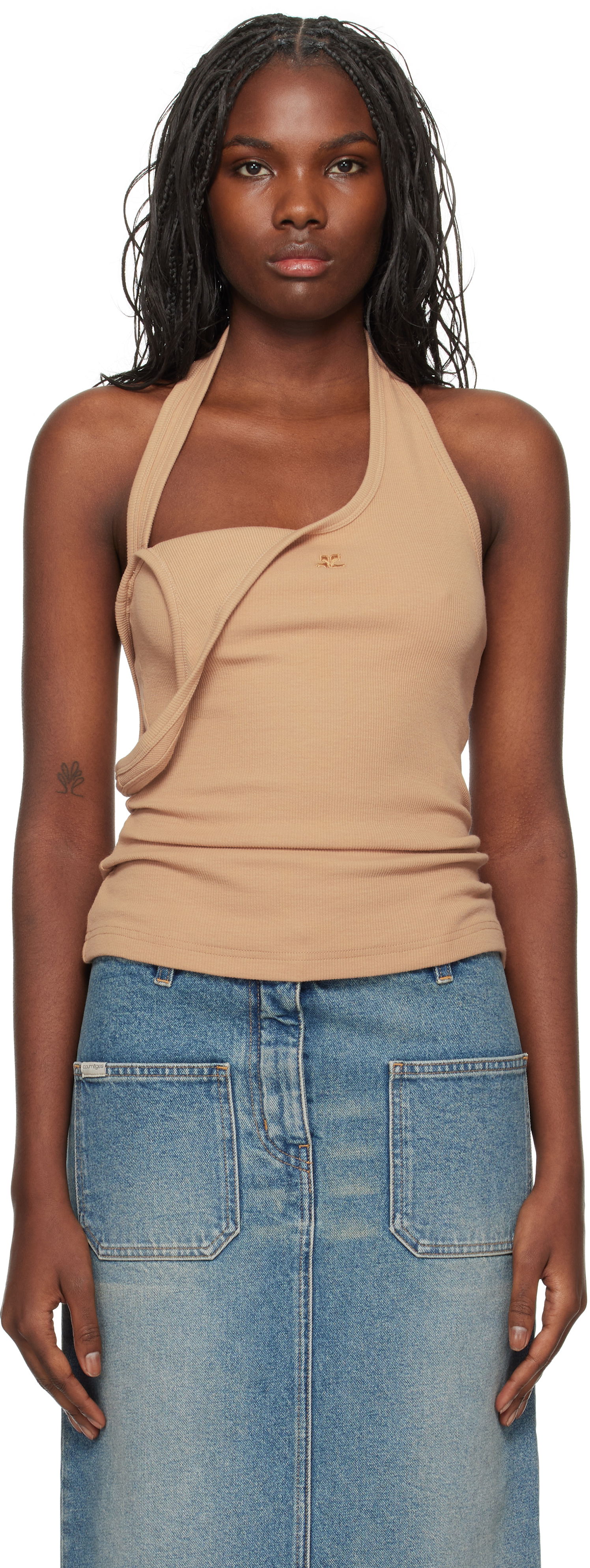 Tielko Courrèges Asymmetric Rib Tank Top Hnedá | 424JTO353JS0121, 0