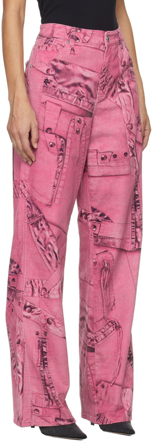 Džínsy Blumarine Blumarine Trompe L'œil Print Wide-Leg Jeans Ružová | P422J128A, 1