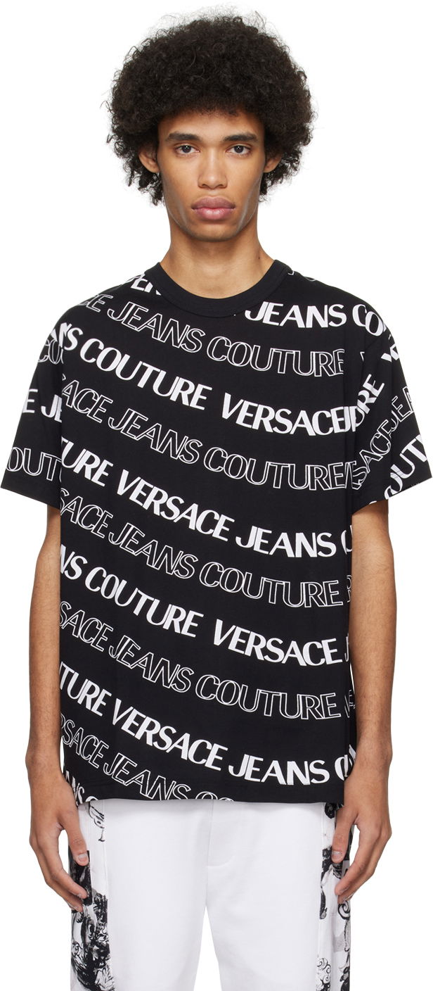 Tričko Versace Jeans Couture Jacquard T-Shirt Čierna | E76GAH6R0_EJS296