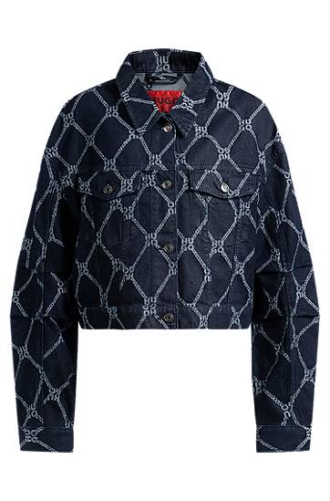 Bunda BOSS HUGO Cropped Trucker Jacket with Logo Motif Navy | 50530300, 0