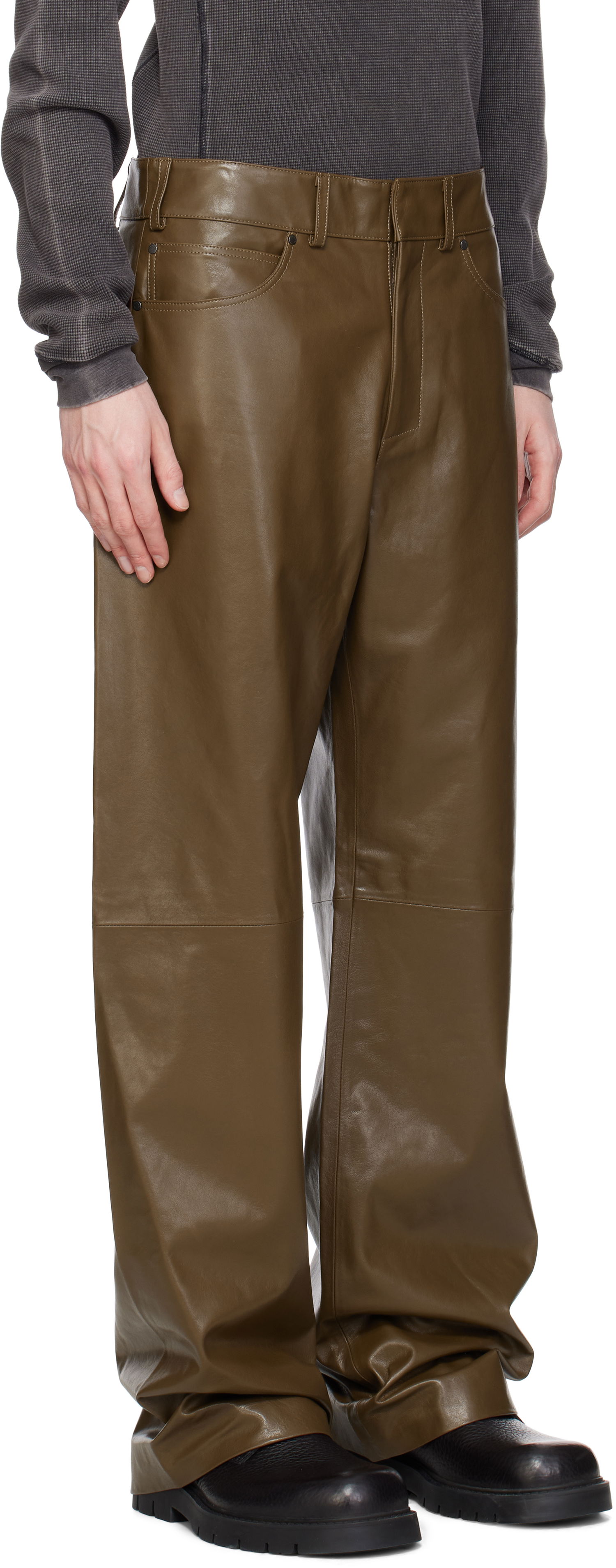 Nohavice Entire Studios Entire Studios Straight Leg Leather Pants Zelené | ESU-S25-13007-PE, 1