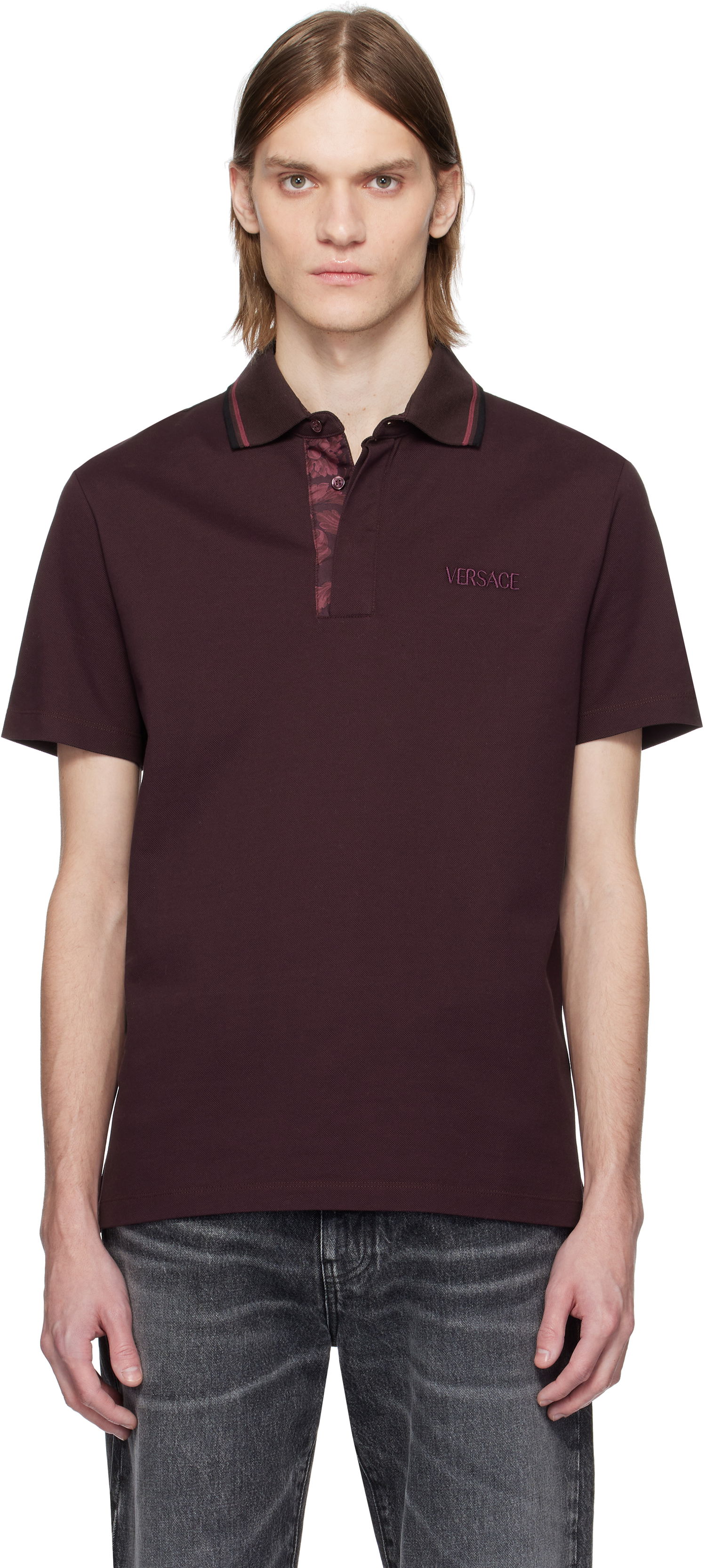 Polo tričko Versace Versace Piqué Polo Vínová | 1015808_1A11072, 0