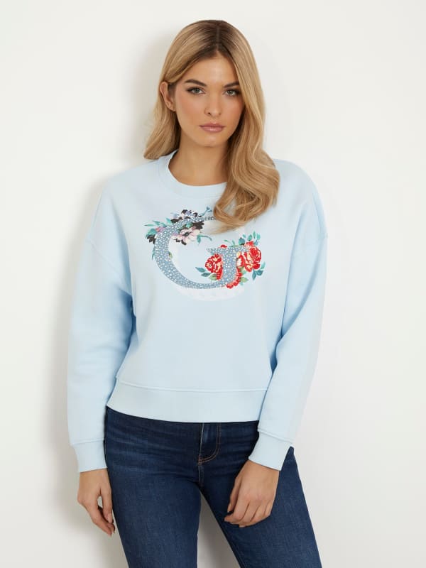 Mikina GUESS Front Logo Sweatshirt Modrá | W4RQ11K9Z21, 0