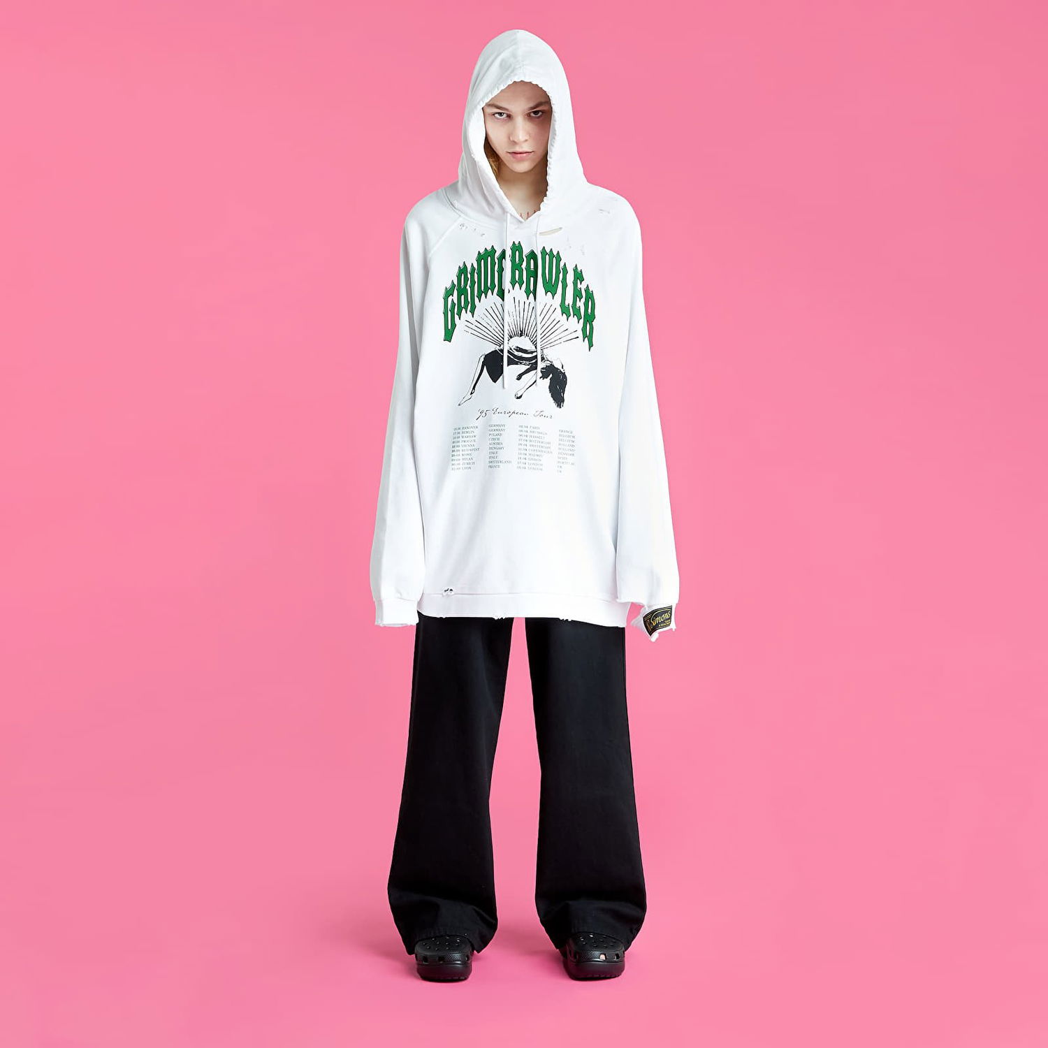 Mikina RAF SIMONS Destroyed Oversized Hoodie Biela | 221-M176-19003-0010, 0