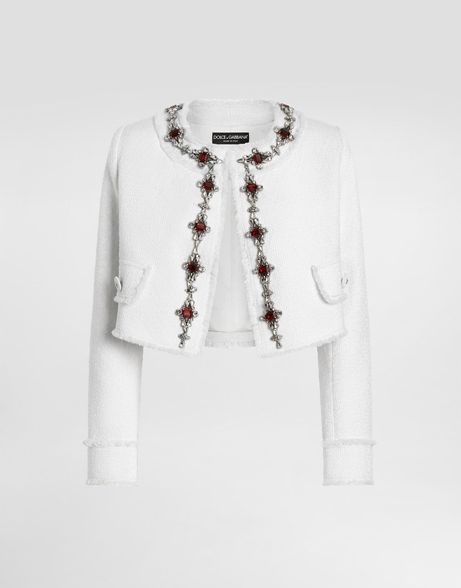 Bunda Dolce & Gabbana Dolce & Gabbana Short Tweed Jacket With Jewel Embroidery Biela | F26X8ZHUMUAW3789, 0