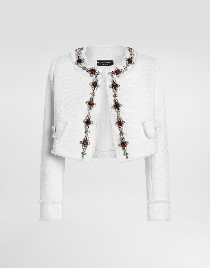 Bunda Dolce & Gabbana Dolce & Gabbana Short Tweed Jacket With Jewel Embroidery Biela | F26X8ZHUMUAW3789