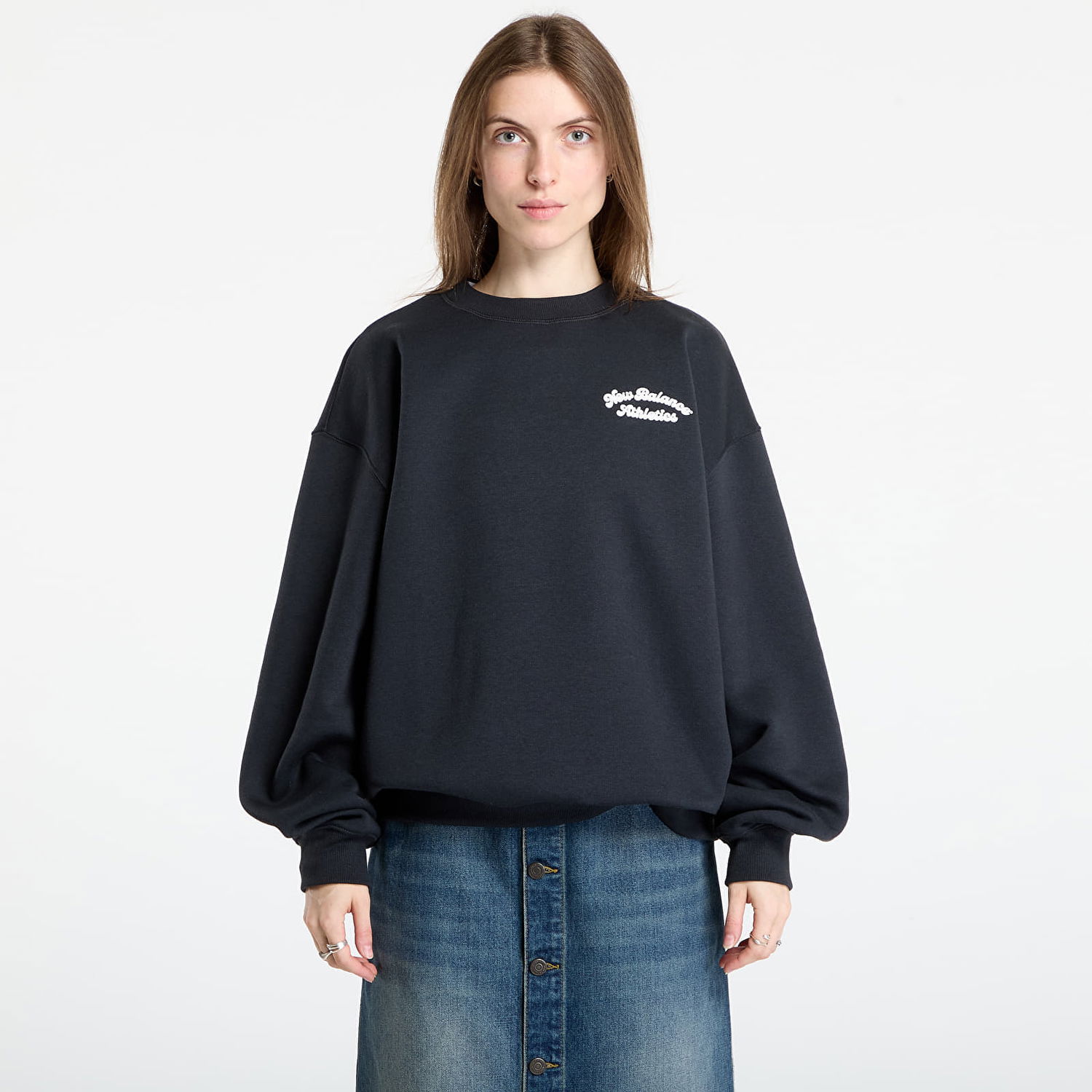 Mikina New Balance Sweatshirt Linear Heritage Fleece Crew Čierna | WT53516BK, 0