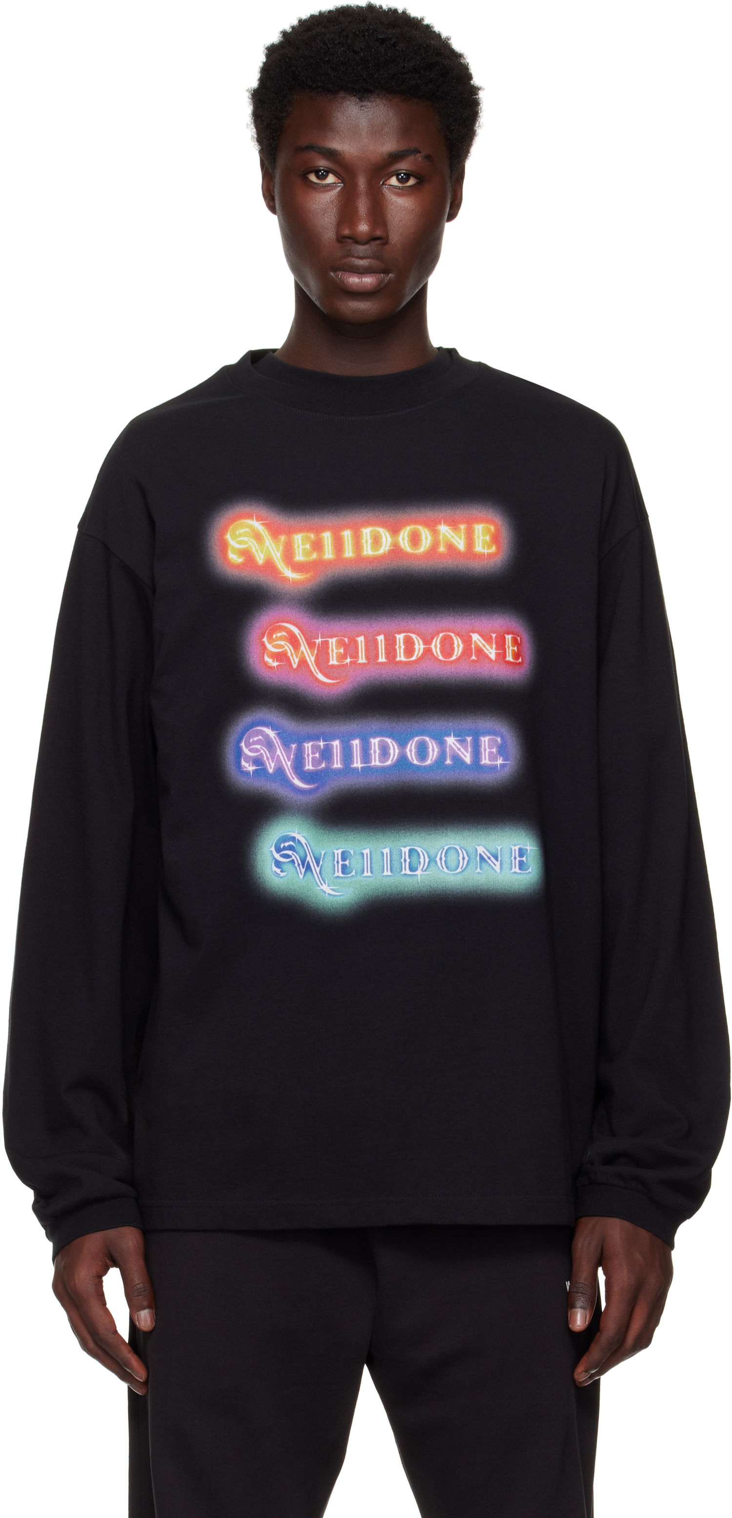 Tričko We11done We11done Neon Logo Long Sleeve T-Shirt Čierna | WD-TT2-25-754-U-BK, 0