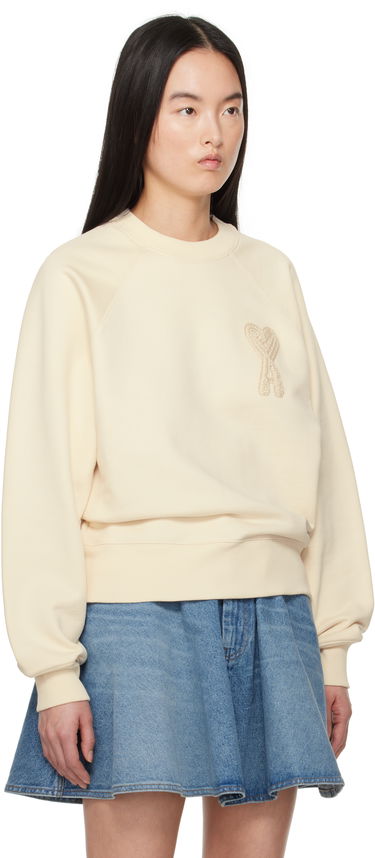Sveter AMI AMI Paris Cotton Ami de Coeur Patch Sweatshirt Béžová | USW055.747, 4
