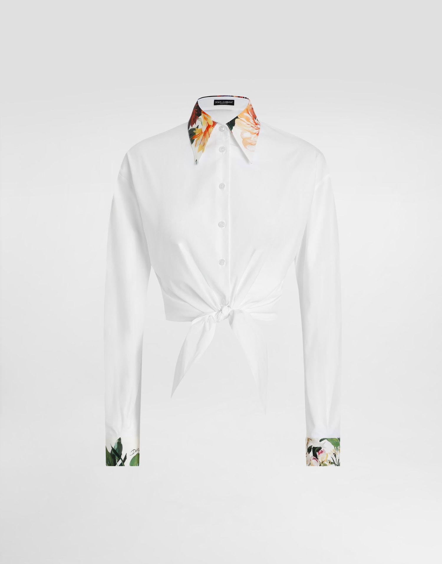 Košeľa Dolce & Gabbana Dolce & Gabbana Bouquet-Print Tie-Front Poplin Shirt Biela | F5S65TGDDCNW0800, 0