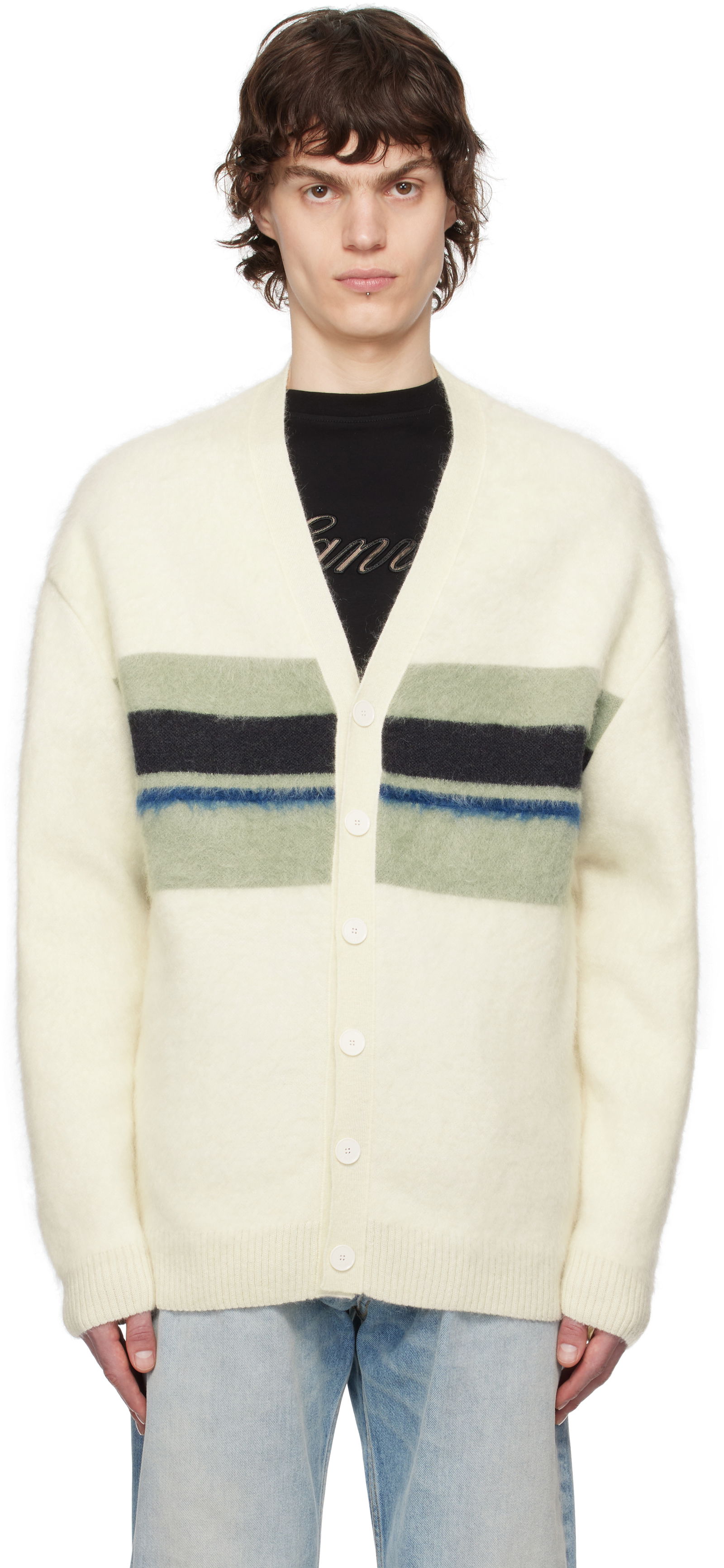 Lanvin Striped Brushed Mohair Cardigan