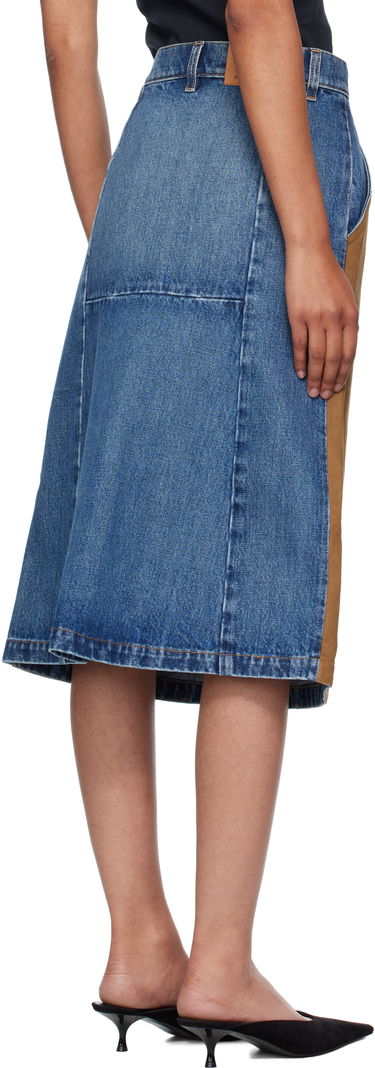 Sukňa Stella McCartney Stella McCartney Mixed Denim & Faux-Suede Midi Skirt Modrá | 6D04043SQH25, 2