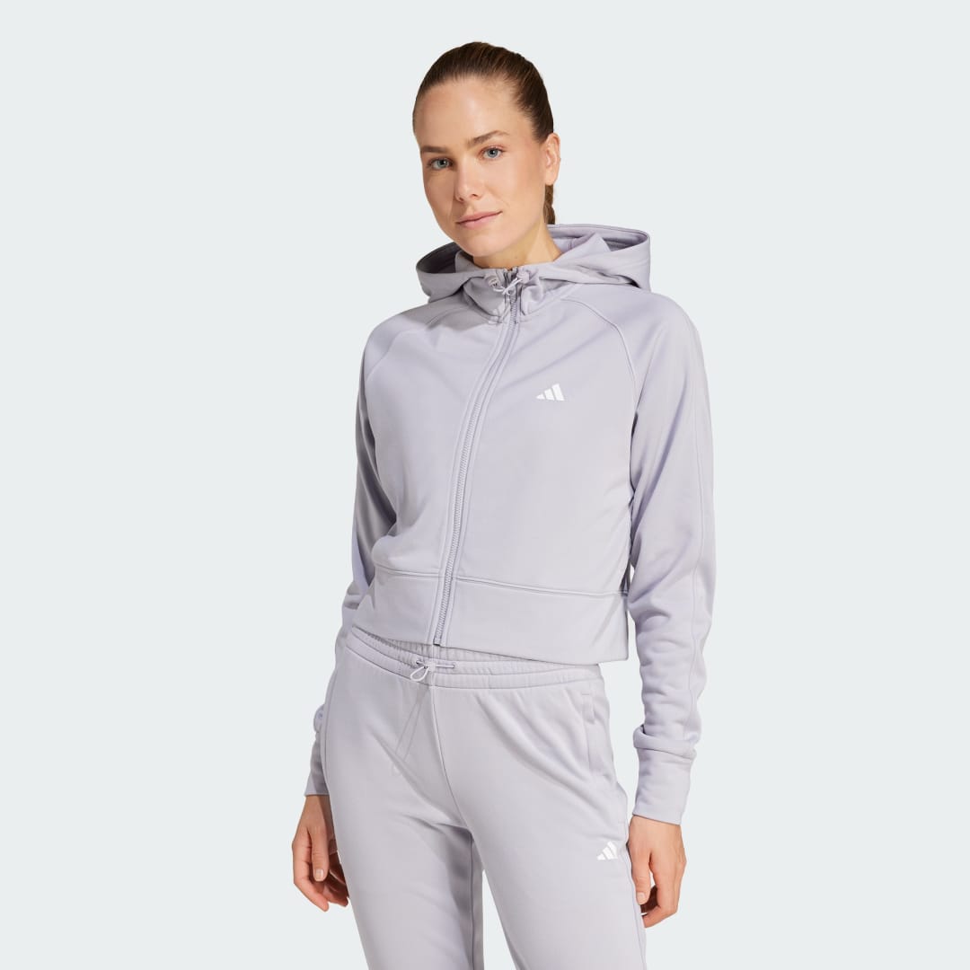 Mikina adidas Performance AEROREADY Game and Go Full-Zip Fleece Hoodie Fialová | IX5066, 0