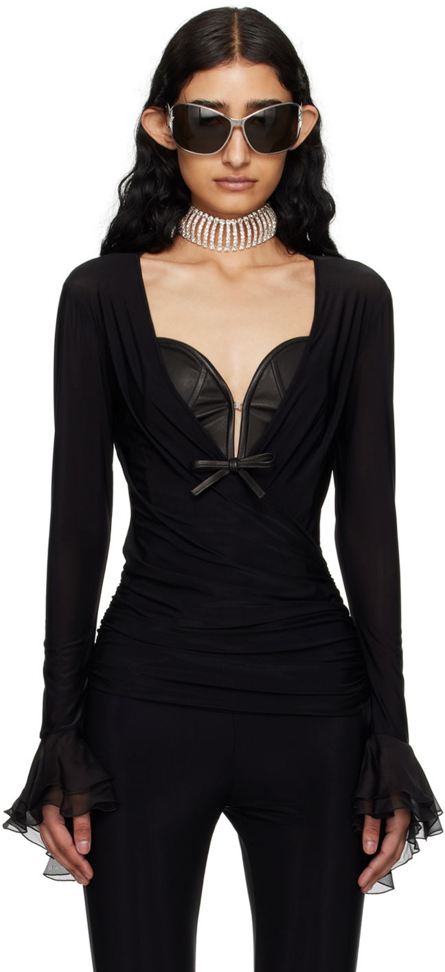 Body Blumarine Ruffle Long Sleeve Top Čierna | P444C053A, 0