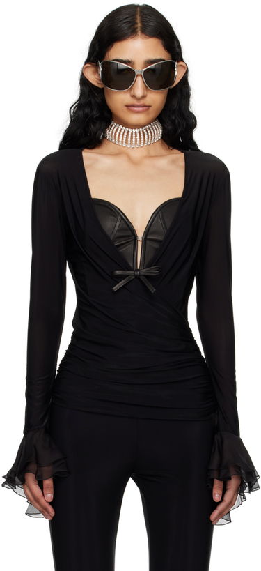 Body Blumarine Ruffle Long Sleeve Top Čierna | P444C053A, 0