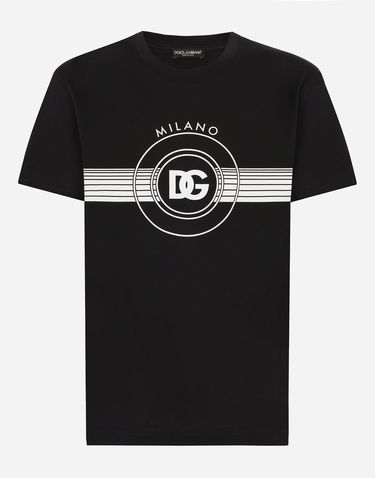 Tričko Dolce & Gabbana Short-sleeved Cotton T-shirt With Dg Print - Man T-shirts Čierna | G8RN8TG7M8WB0665, 0