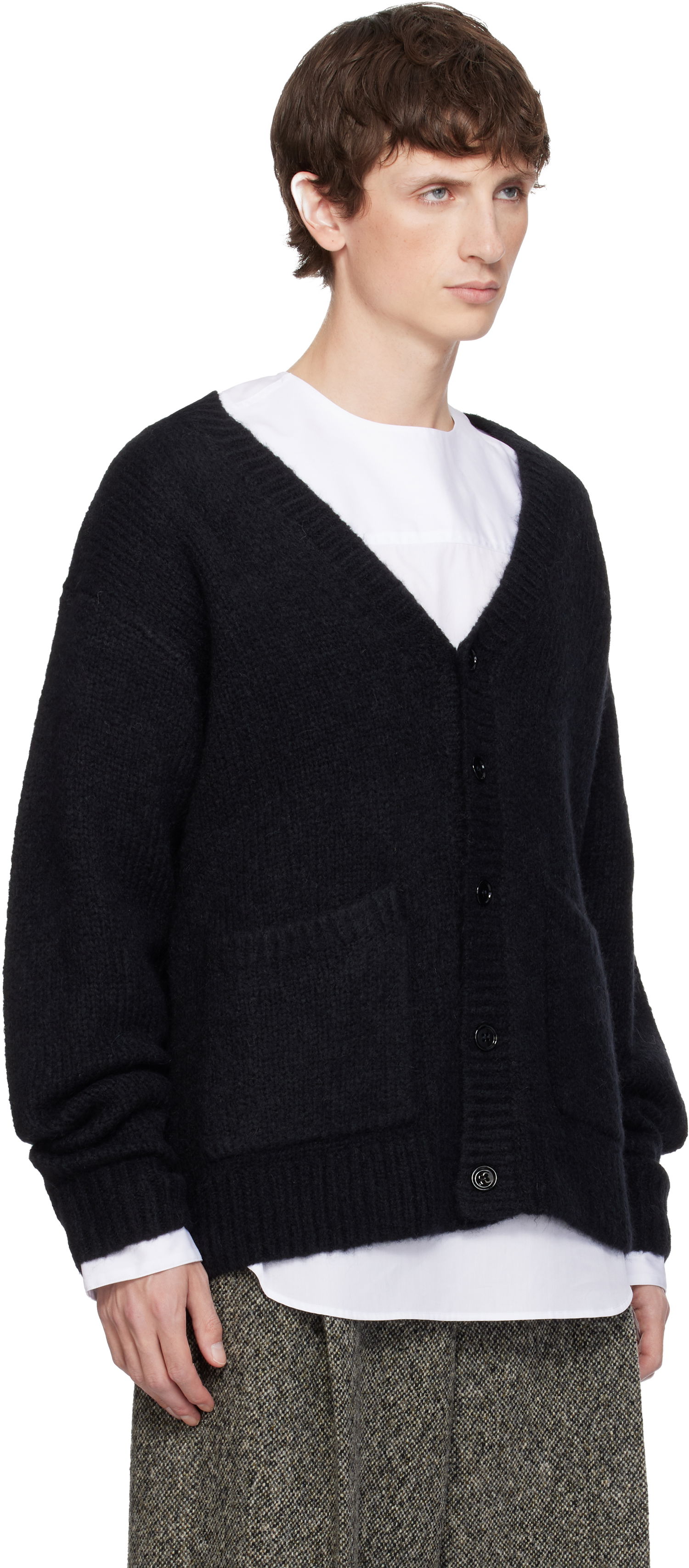 Sveter Dries Van Noten Dries Van Noten Alpaca & Merino Wool V-Neck Button-Front Cardigan with Pockets Čierna | 252-021224-2709, 1