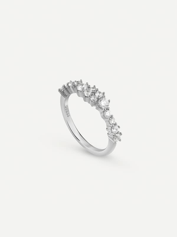Prsteň GUESS Silver Ring With Clear Crystal Stones Metalická | JSBR04486JW