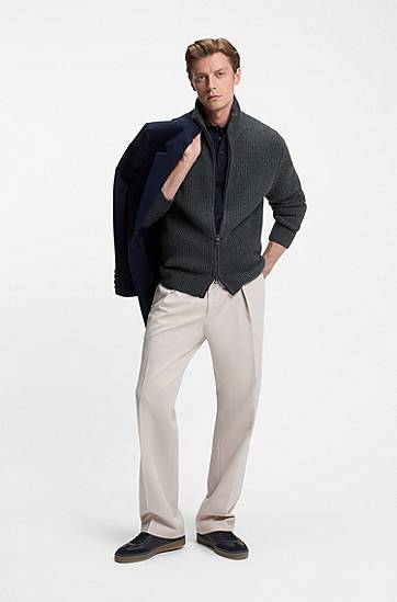 Sveter BOSS BECKHAM x BOSS Zip-Up Cardigan in Wool and Cashmere Šedá | 50554340, 1
