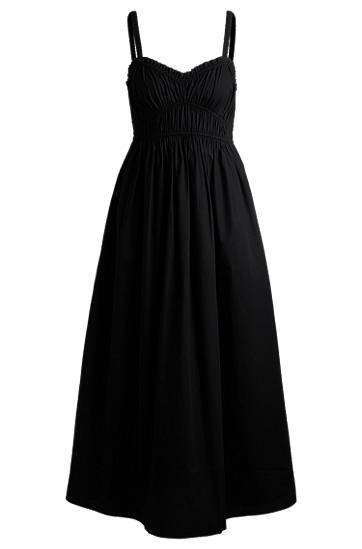 Šaty BOSS Ruched Bodice Cotton-Poplin Midi Dress Čierna | 50537919, 0