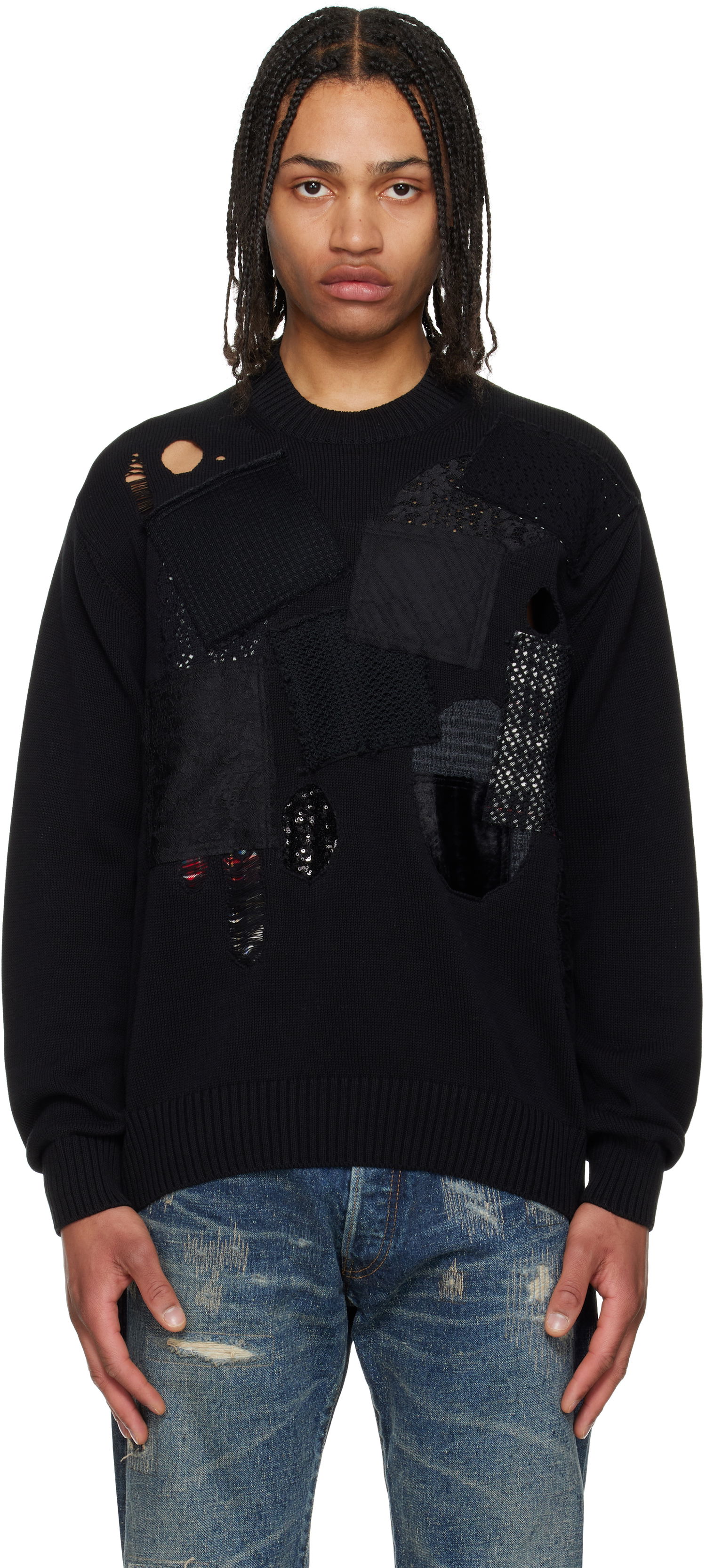 Sveter Junya Watanabe Junya Watanabe Patchwork Knit Sweater Čierna | WO-N006-051, 0