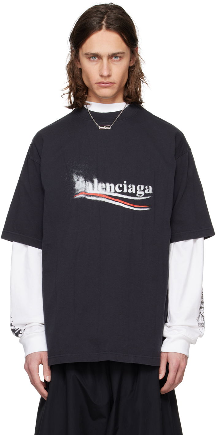 Tričko Balenciaga Black Political Stencil T-Shirt Čierna | 764235TQVI51569