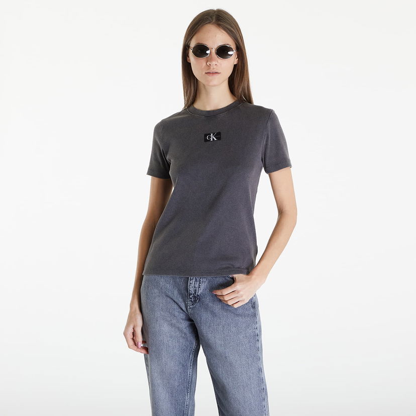 Tričko CALVIN KLEIN Jeans Label Washed Rib Slim Short Sleeve Tee Šedá | J20J223092 PT2