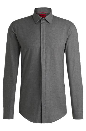 Košeľa BOSS Slim-Fit Melange Cotton Shirt Šedá | 50534882, 0