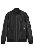 Leather Bomber Jacket with Sleeve Pocket and Ribbed Trims