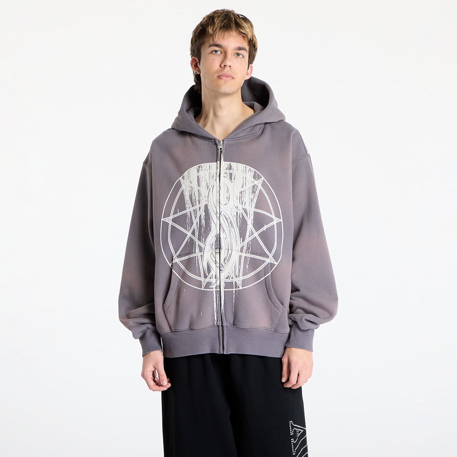 Mikina Pleasures PLEASURES x Slipknot Nonagram Zip Hoodie Šedá | P25SK005 SMOKE, 0