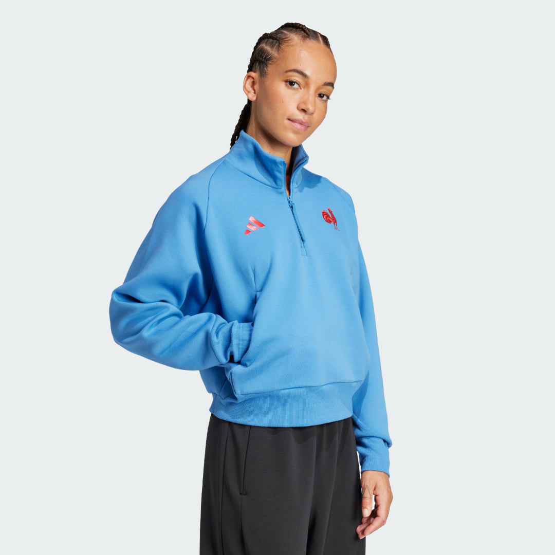 Mikina adidas Performance Blue Quarter-Zip Sweatshirt Modrá | JC8557, 1