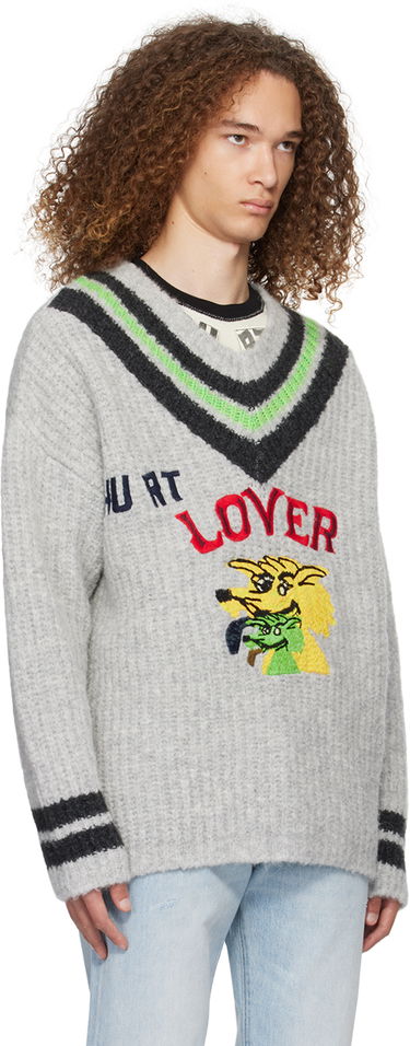 Sveter ERL 'Hurt Lover' Graphic V-Neck Sweater Šedá | ERL07N004, 1