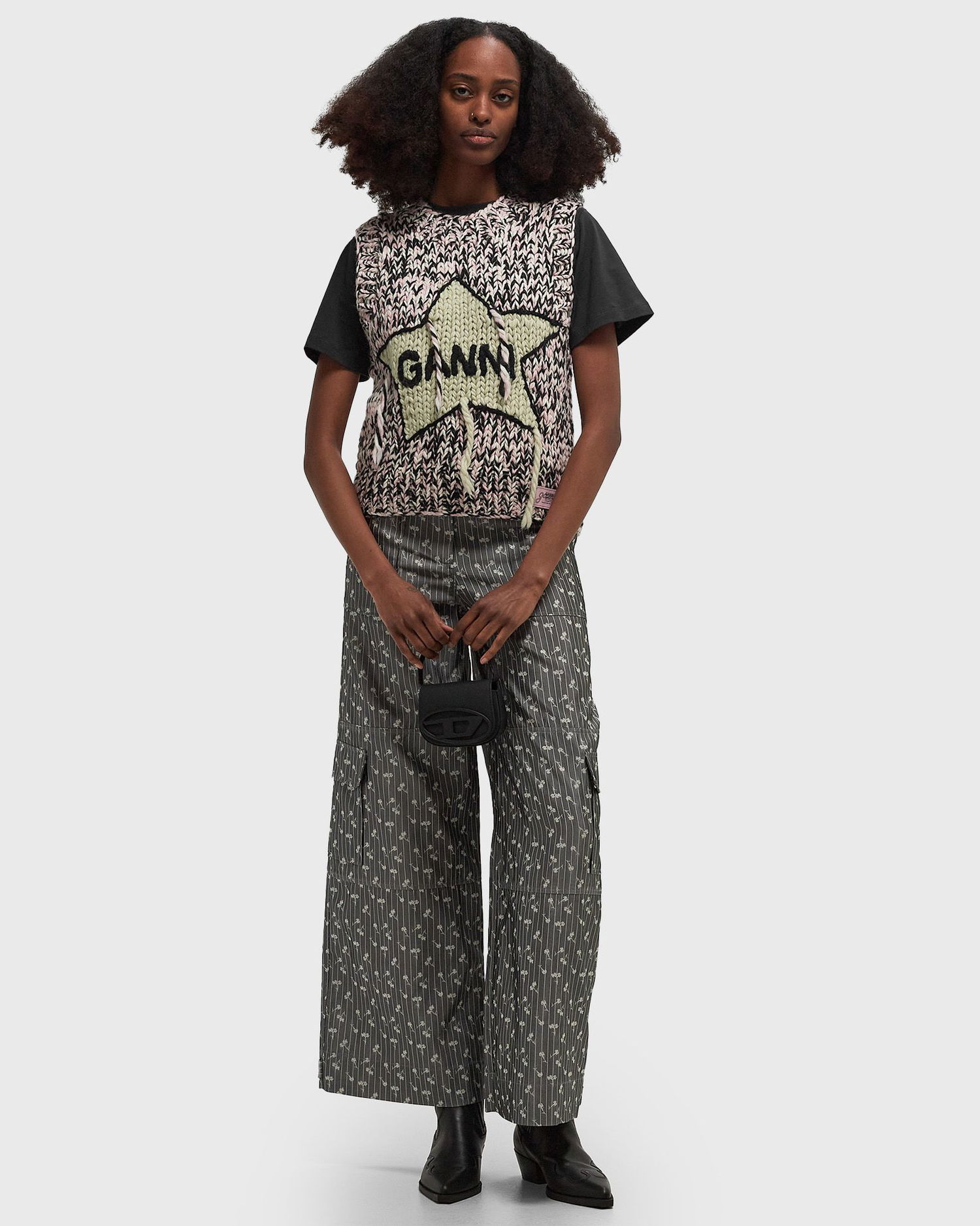 Sveter GANNI Graphic Handknit Wool Vest With Appliqué Šedá | K2346-868, 1