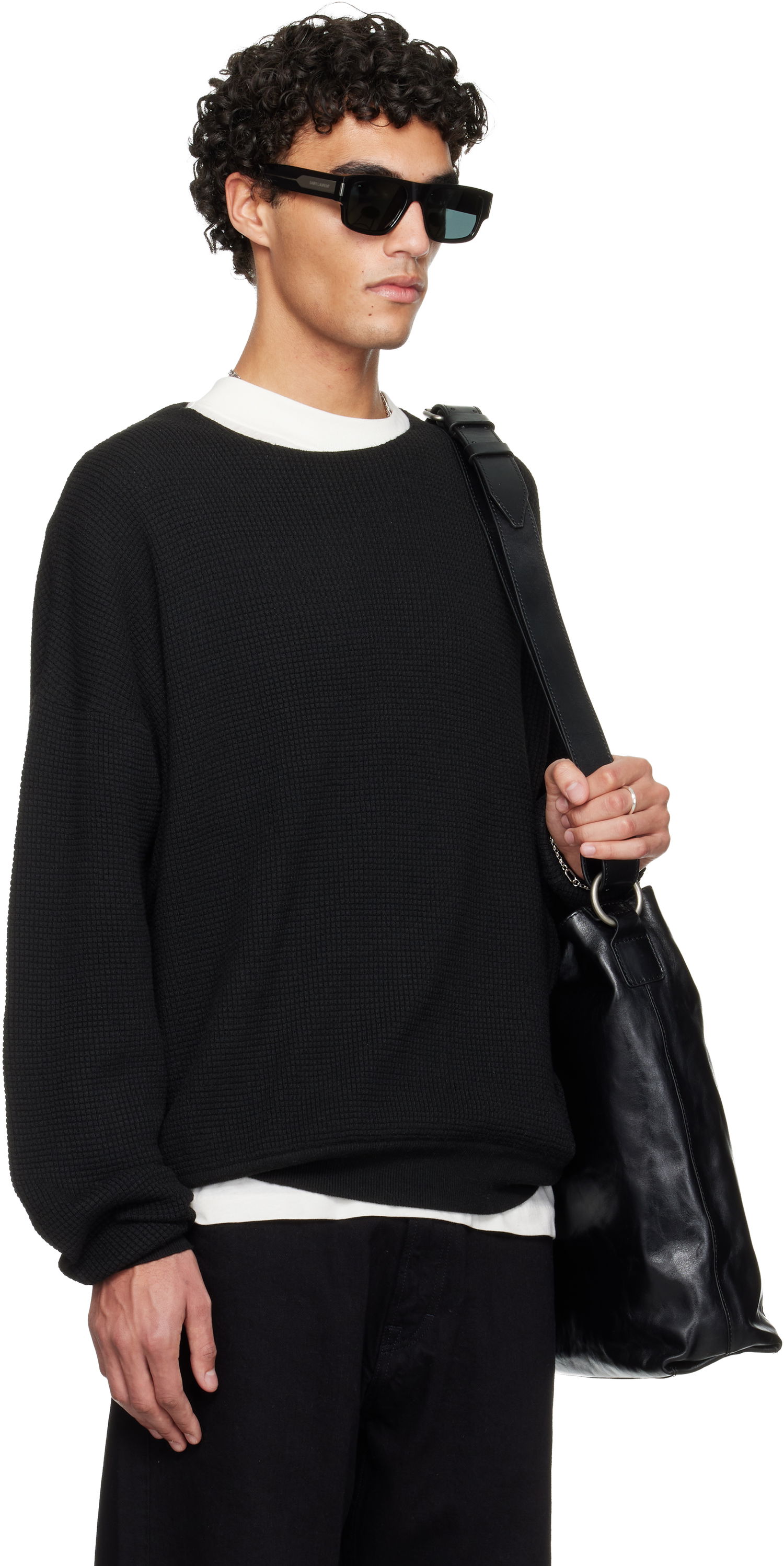 Sveter Fear of God ESSENTIALS Holiday Waffle Crewneck 90s Sweater Čierna | 192HO256161F, 1