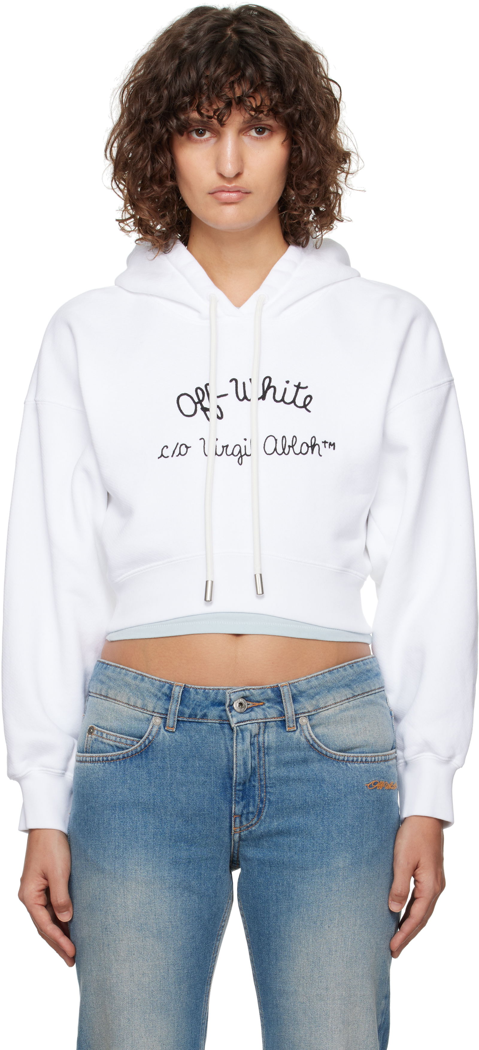 Embroidered Script Logo Cropped Hoodie