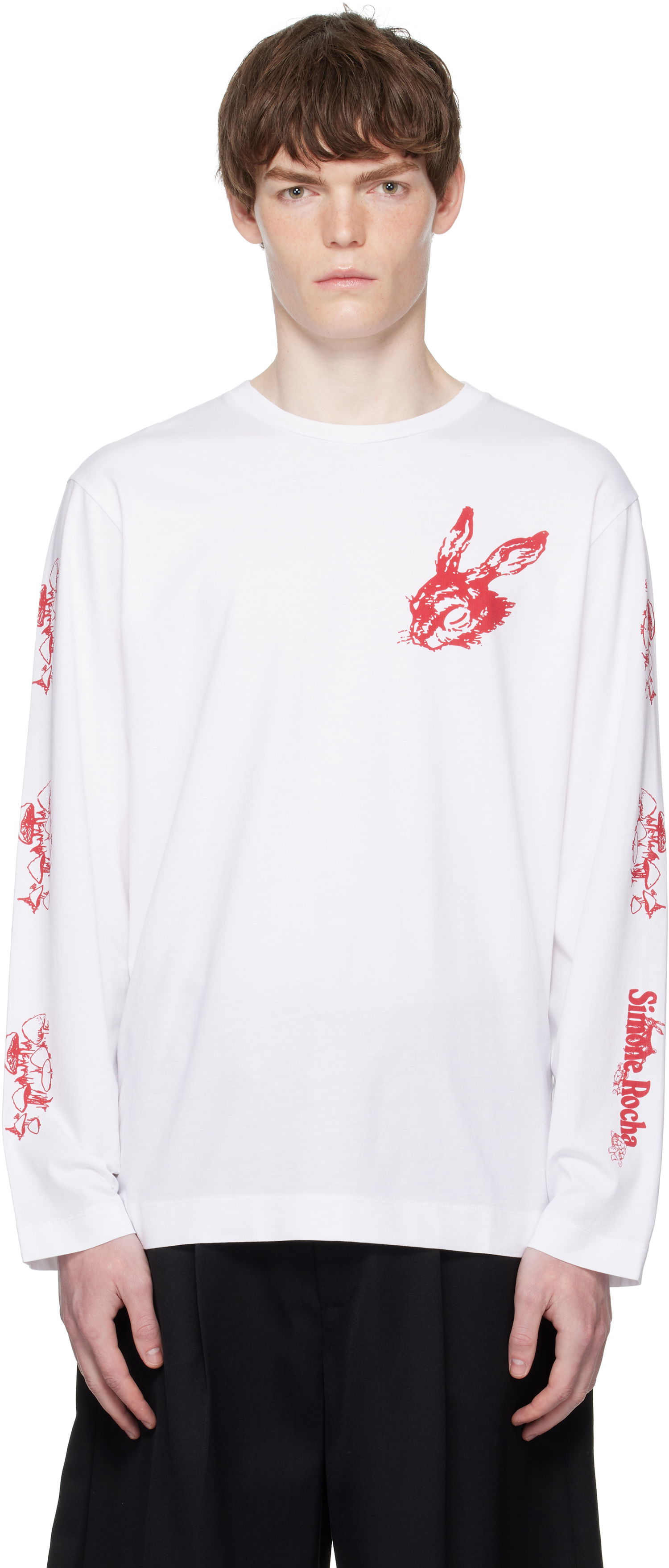 Tričko Simone Rocha Simone Rocha Tortoise & Hare Graphic Long Sleeve T-Shirt Biela | 5194P51-M 0569, 0