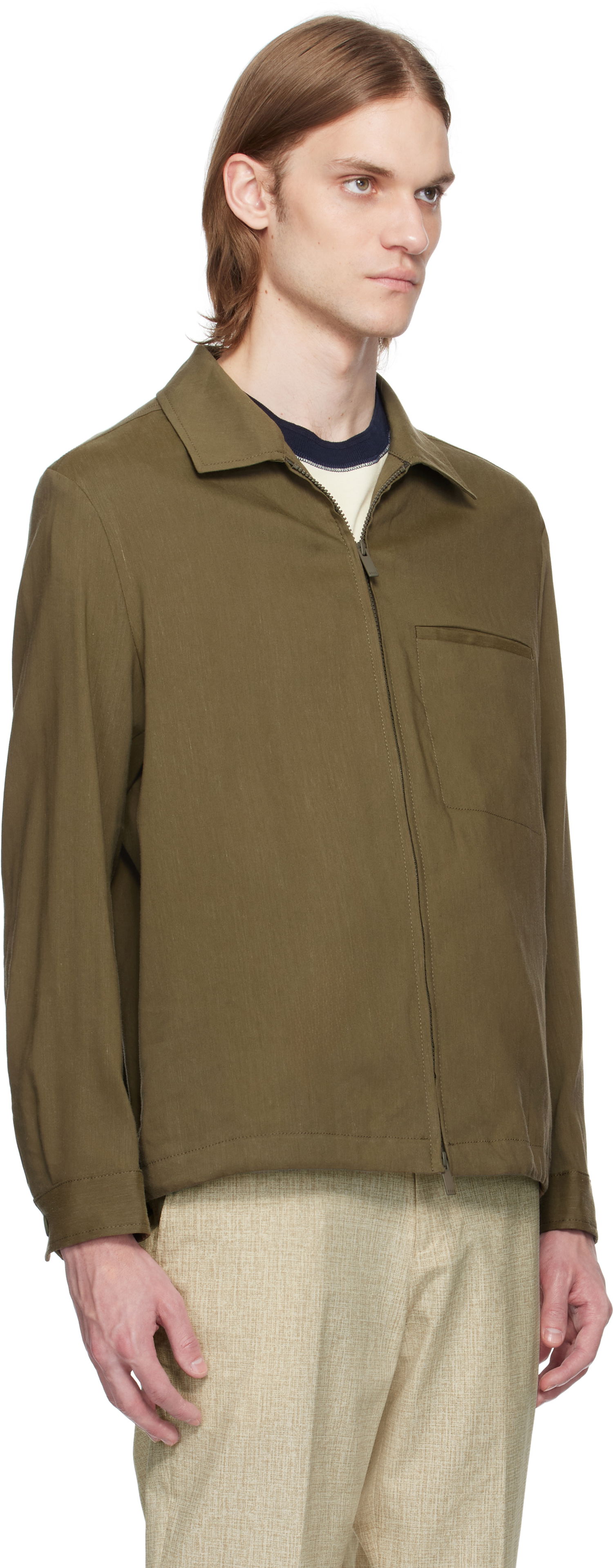 Bunda BOSS BOSS Relaxed-Fit Zipped Overshirt Zelené | 50540701, 1