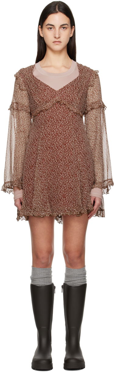 Šaty Max Mara Weekend Floral Print Ruffle Mini Dress Hnedá | 2425226013600, 0