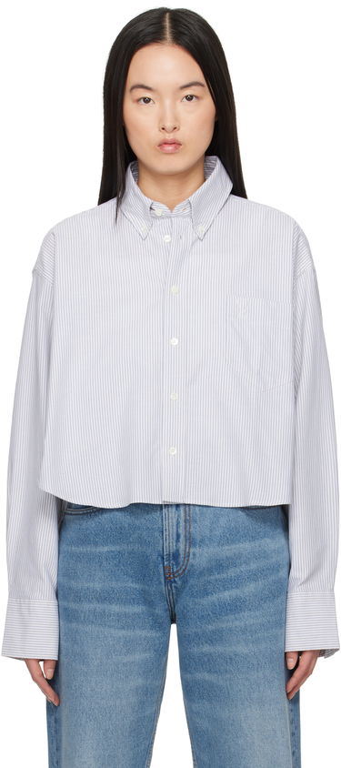 Košeľa AMI Cotton Cropped Oversized Striped Button-Down Shirt Modrá | USH123.CO0087, 0