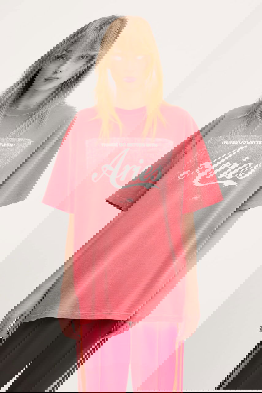 Tričko Aries Aries Sunbleached Cola Short Sleeve Printed T-Shirt Červená | AR6262203, 1