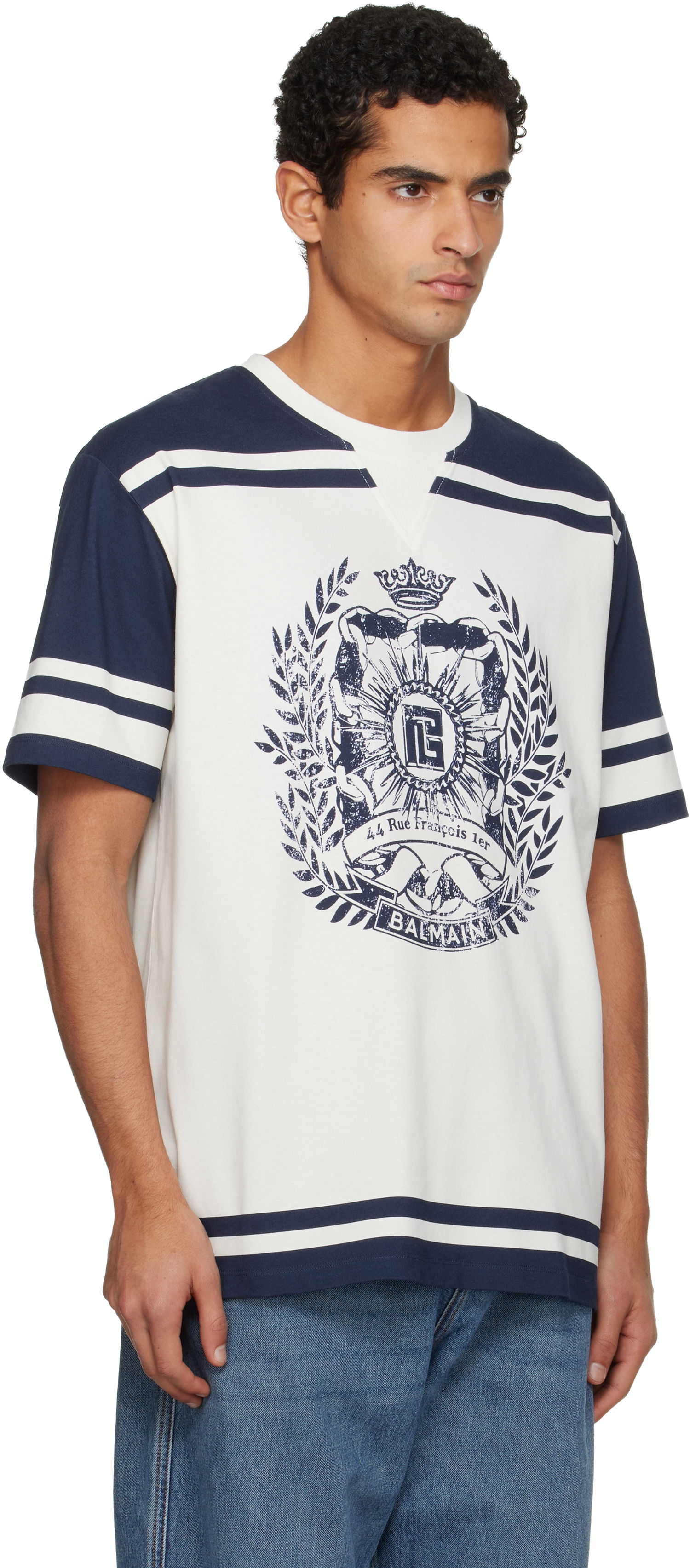 Tričko Balmain Varsity Balmain Crest Print T-shirt Navy | FH1EG155GE96, 1