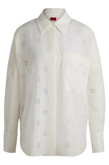 Košeľa BOSS Oversized Blouse with Burnout Logo Print Biela | 50531562, 0
